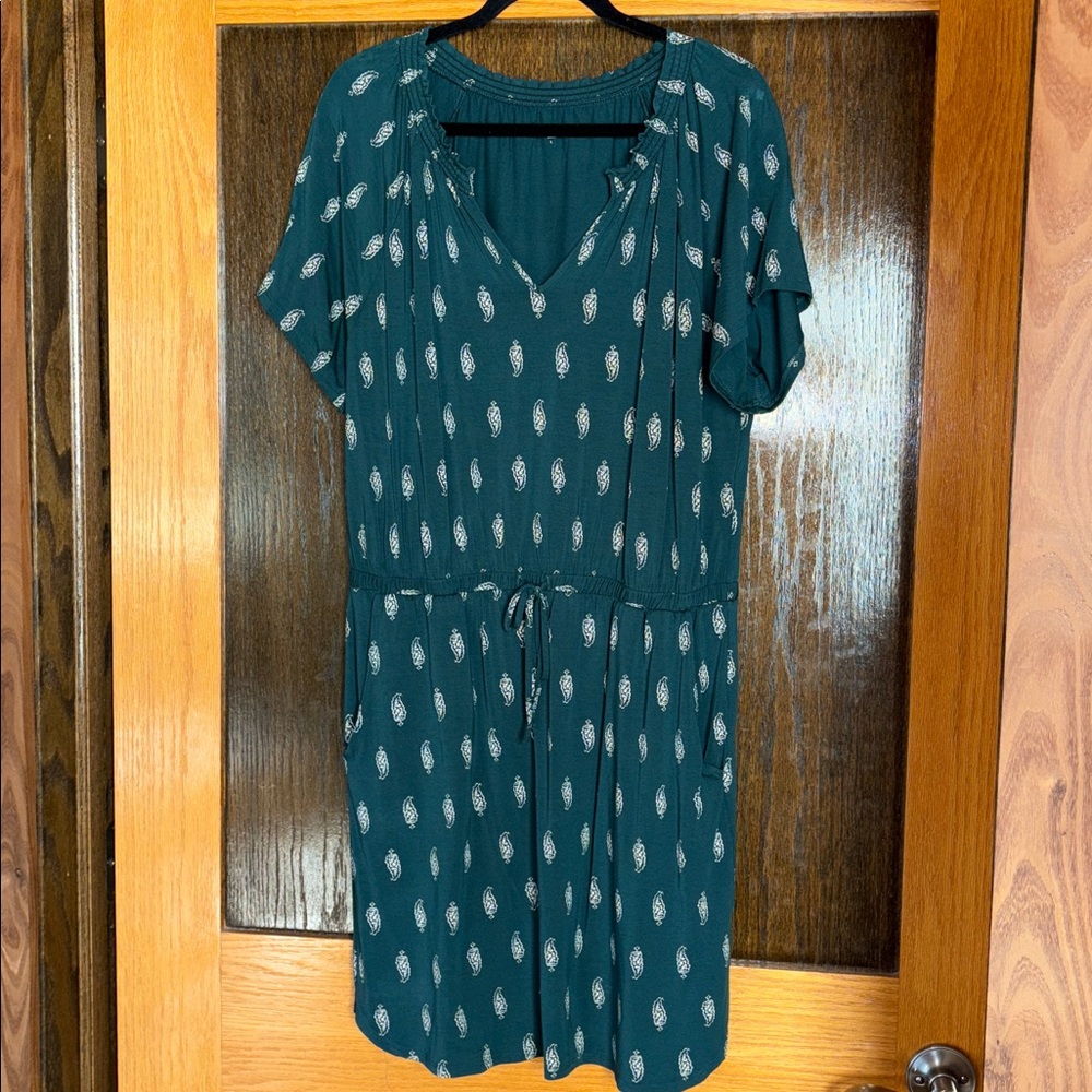 Garnet Hill teal print dress with pockets